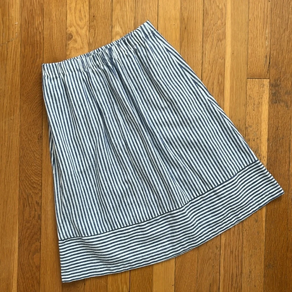 J. Crew XXS Nautical Blue & White Striped Linen Blend Skirt with Pockets - Picture 4 of 11